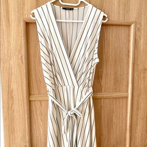 Mango white and black striped faux-wrap dress